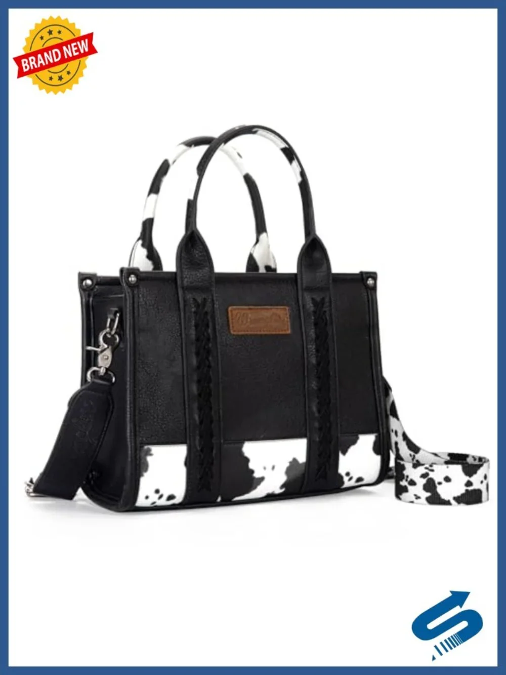 Western Cow Print Tote Bag Faux Leather Top Handle Handbag
